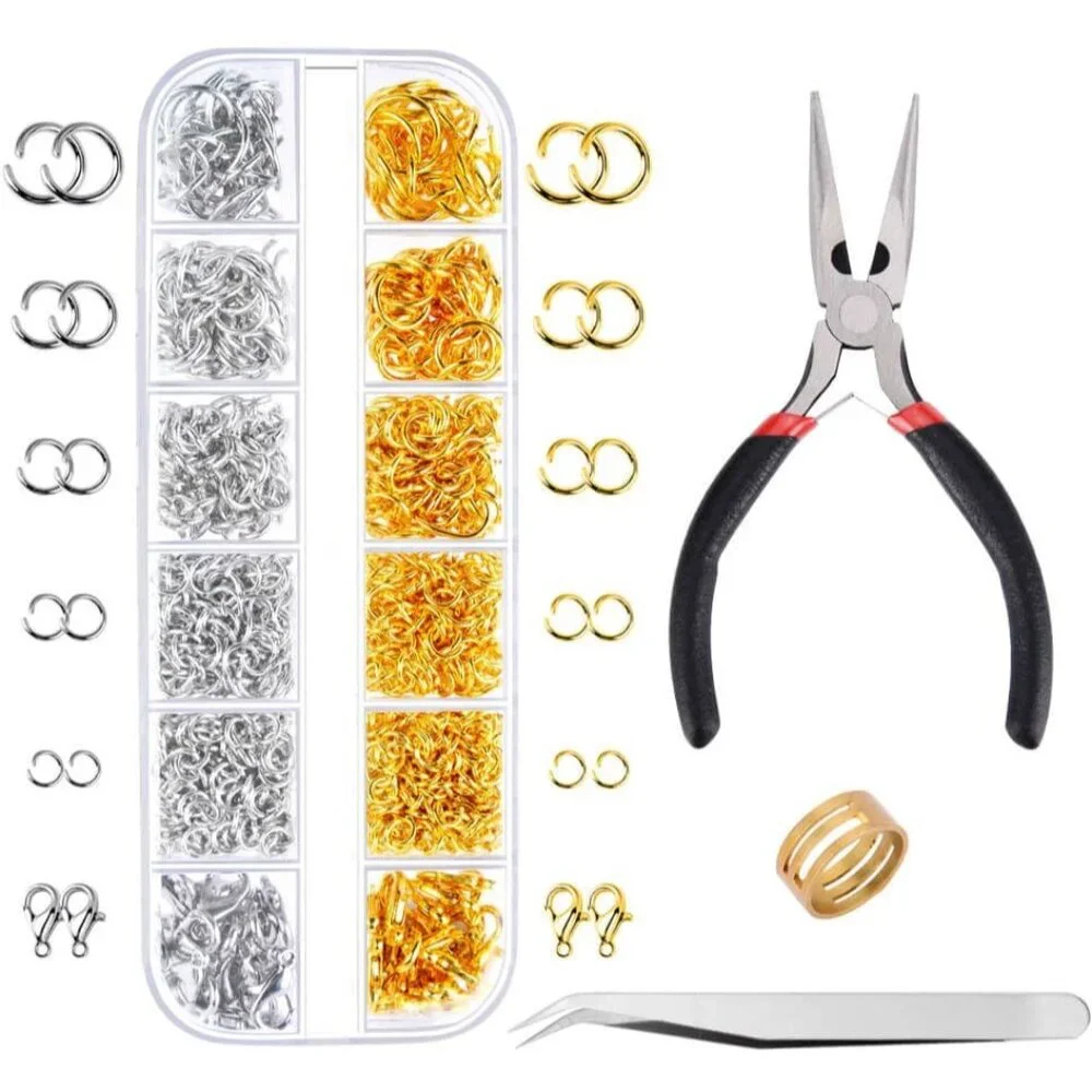 1200Pcs Open Jump Rings and Lobster Clasps Jewelry Findings Kit with Pliers for